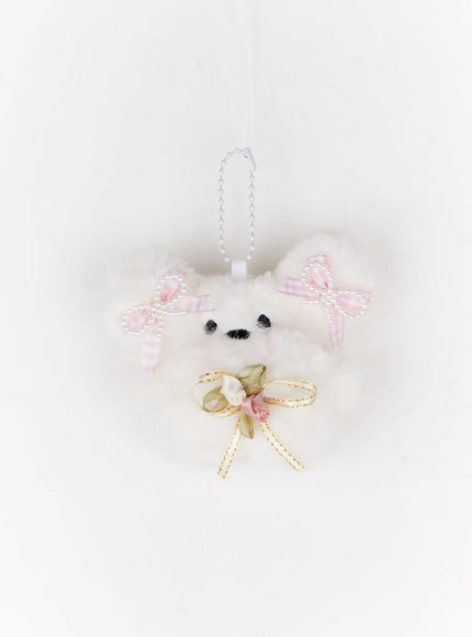 fluffy-teddy-bear-charm-keychain-io527 / White