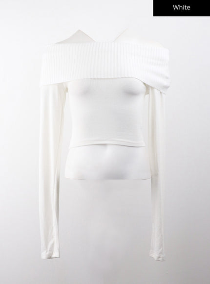 solid-off-shoulder-crop-top-cj405 / White