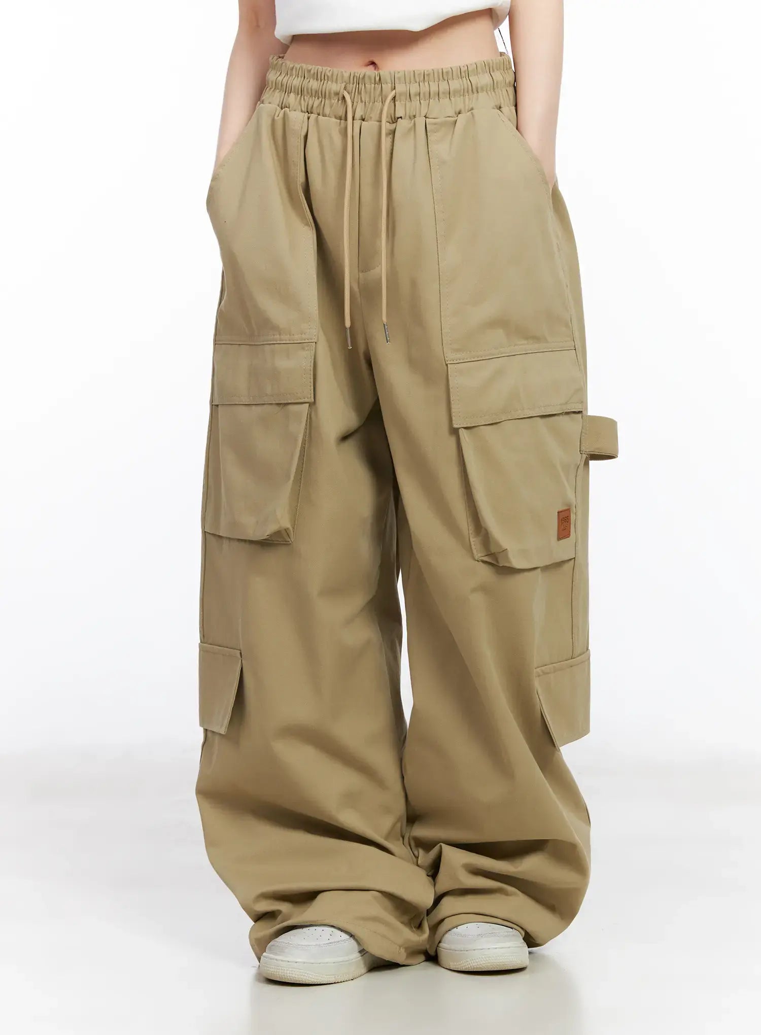 Wide Leg Cargo Pants with Elastic Waist CF519