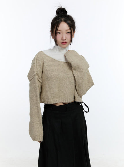 boat-neck-wool-blend-sweater-cd424 / Beige