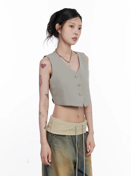 cropped-button-up-vest-cs512 / Beige