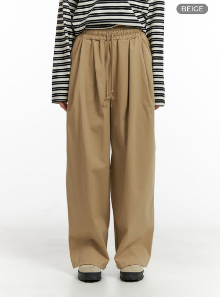 solid-elastic-waist-trousers-cm406 / Beige