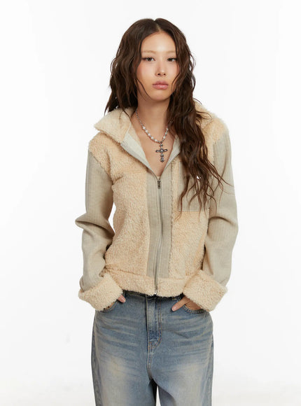 cozy-pocket-collar-fleece-zip-up-cd517 / Beige