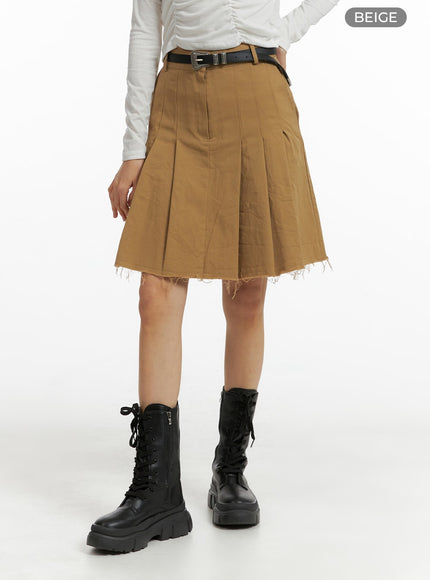 destroyed-hem-pleated-midi-skirt-cm407 / Beige