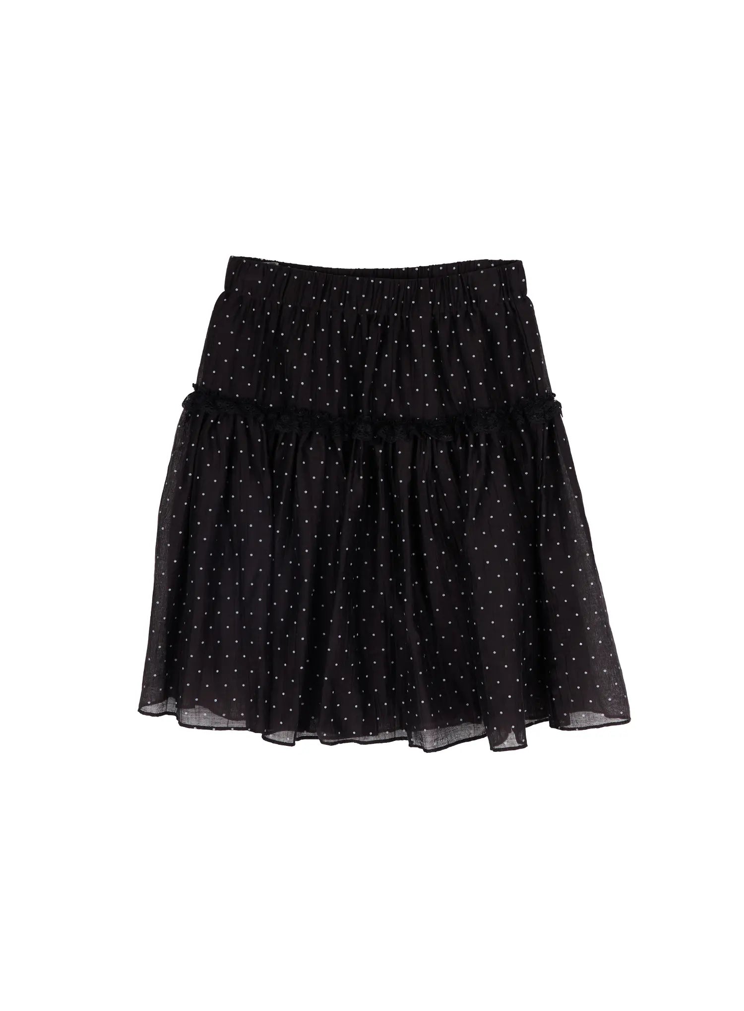 ruffled-polka-dot-midi-skirt-cy515 / Black