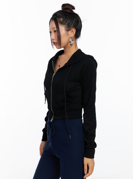 slim-fit-cropped-zip-up-hoodie-co515 / Black