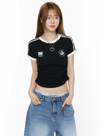 sporty-shirred-crop-tee-cu511 / Black