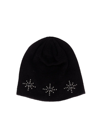 boho-studded-ribbed-beanie-cs503 / Black