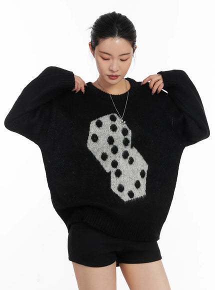 oversized-polka-dot-knit-sweater-cd508 / Black