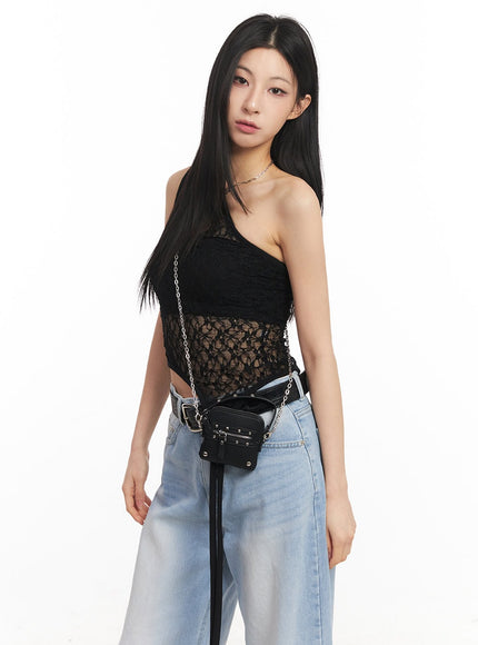 lace-mesh-asymmetric-tank-top-ca516 / Black