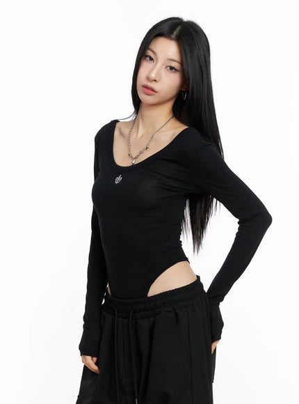 grey-long-sleeve-bodysuit-cc1109 / Black