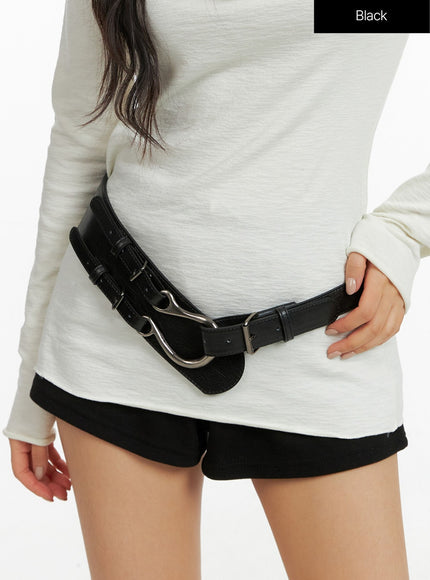 faux-leather-waist-buckle-belt-cf407 / Black