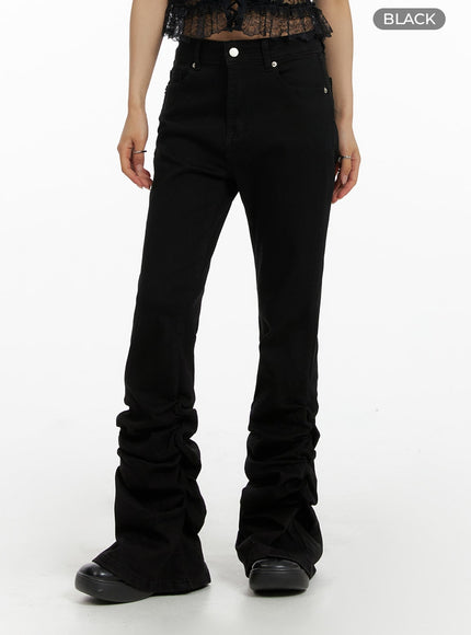 slim-fit-shirred-bootcut-pants-cf429 / Black