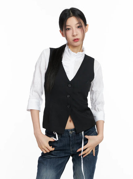 classic-western-button-vest-cc1109 / Black