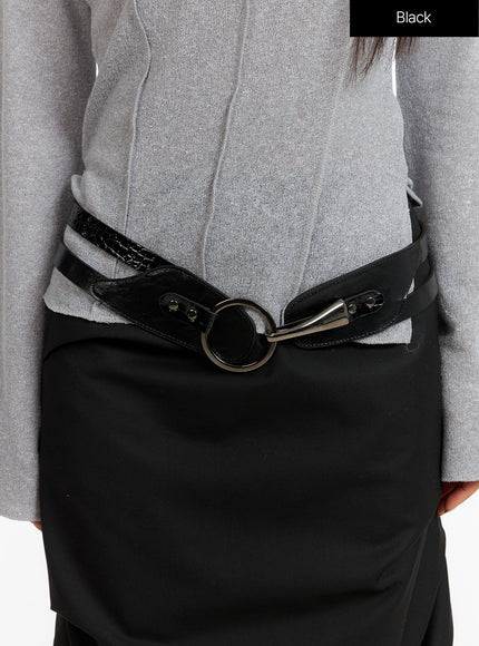 faux-leather-ring-belt-cf407 / Black