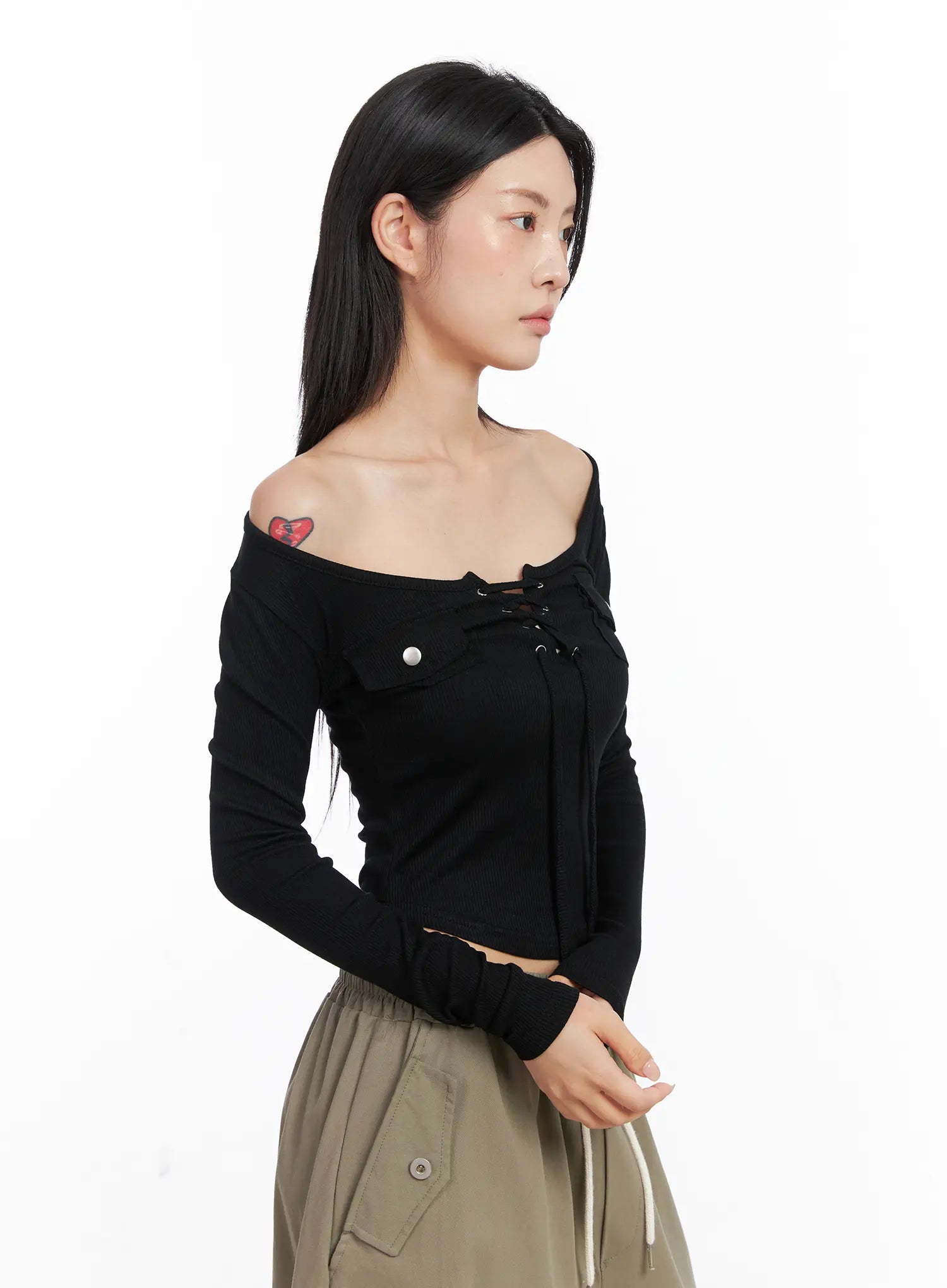 crop-long-sleeve-corset-cc1809 / Black