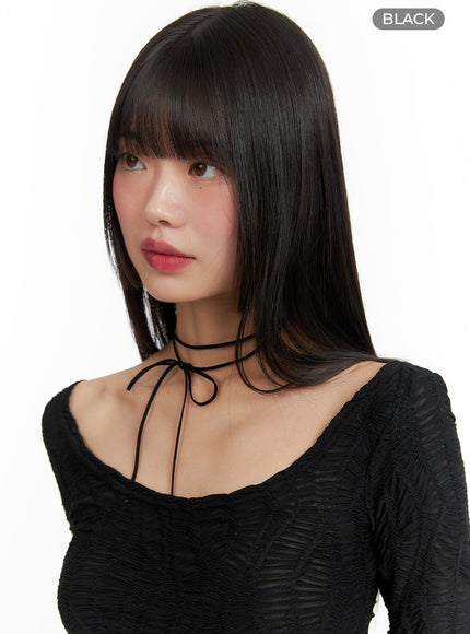 ribbon-choker-necklace-cf422 / Black