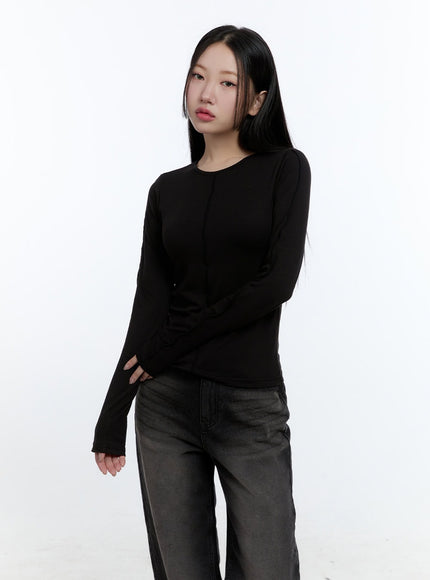 round-neck-long-sleeve-tee-cd420 / Black