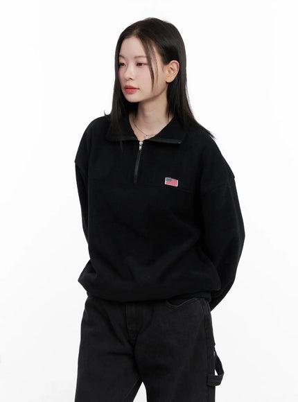 cozy-fleece-half-zip-up-pullover-co530 / Black
