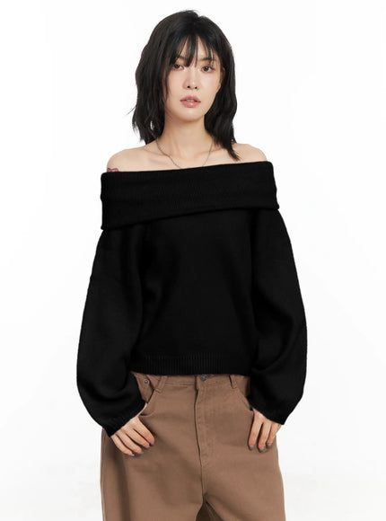 cozy-off-shoulder-knit-sweater-cn528 / Black