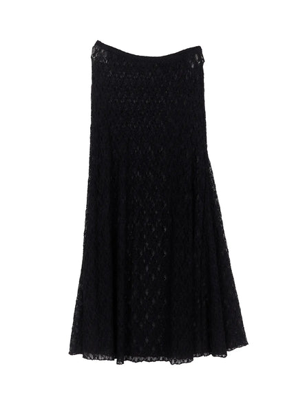 lace-overlay-maxi-skirt-cs502 / Black