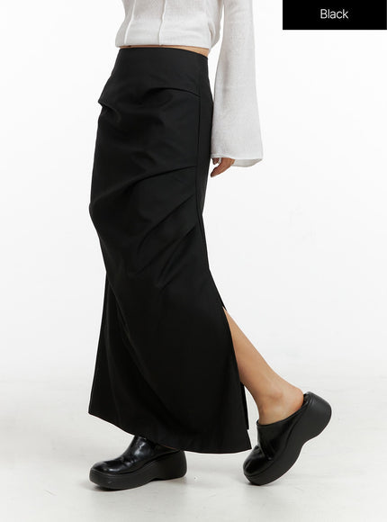 semi-ruched-split-maxi-skirt-cf407 / Black