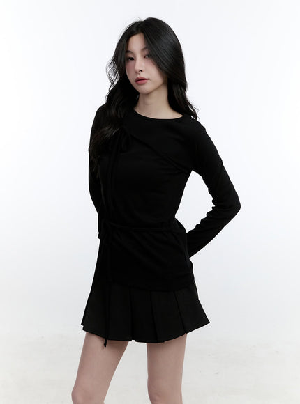 ribbon-strap-long-sleeve-top-cj520 / Black