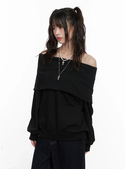 casual-oversized-off-shoulder-sweatshirt-cn510 / Black