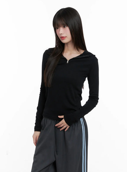 half-zip-hoodie-long-sleeve-top-cg519 / Black
