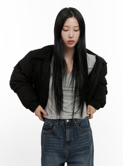 suede-bomber-puffer-jacket-cn407 / Black