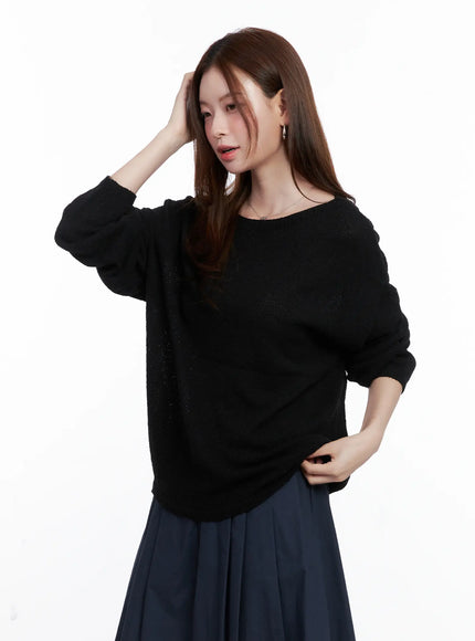 loose-fit-boat-neck-pullover-knit-cg520 / Black