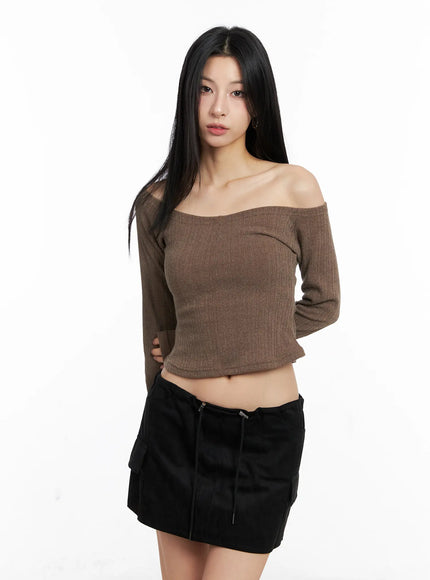 off-shoulder-crop-top-cc1109 / Brown