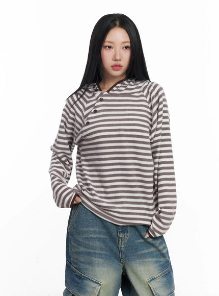 oversized-striped-hoodie-cj515 / Brown