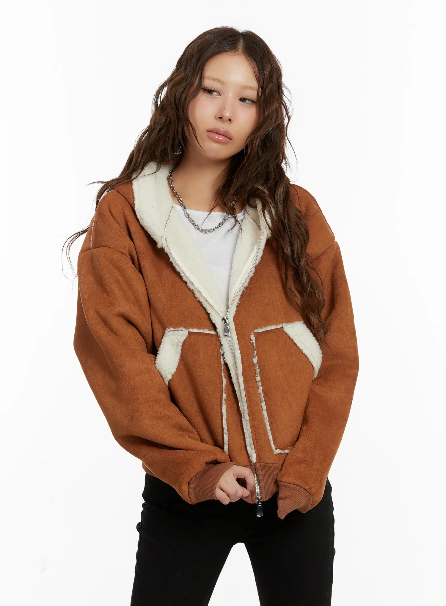 suede-cropped-hooded-jacket-cd512 / Brown
