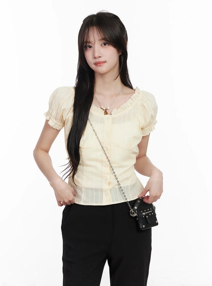 puff-sleeve-buttoned-blouse-with-back-tie-cm531