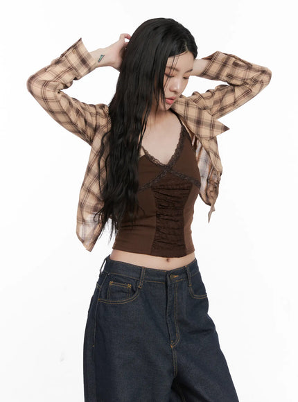 plaid-shirred-crop-long-sleeve-shirt-cn513