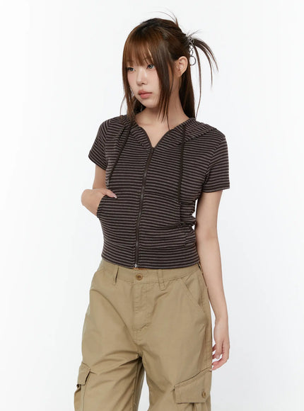striped-short-sleeve-hooded-zip-up-cy519