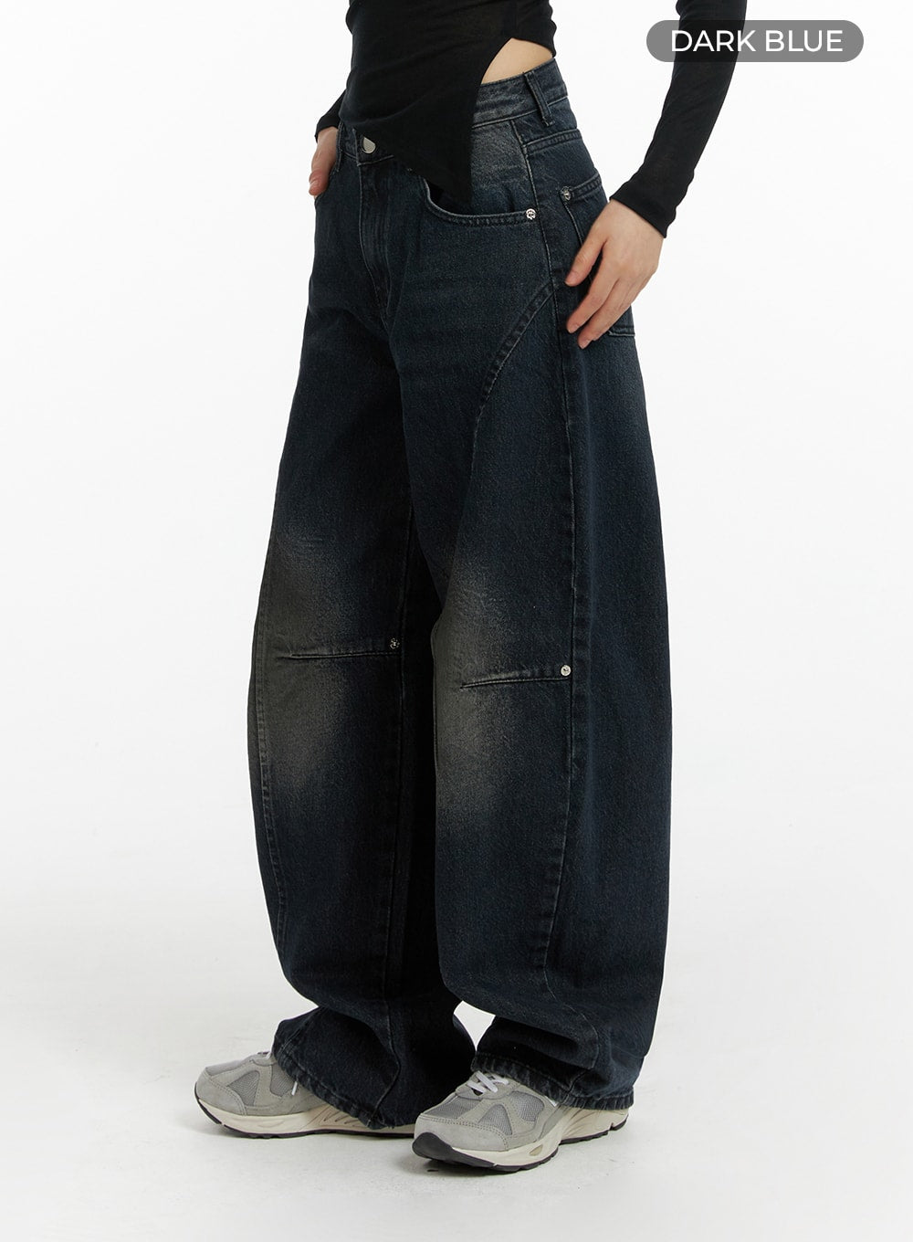 washed-denim-baggy-jeans-cf422 / Dark blue