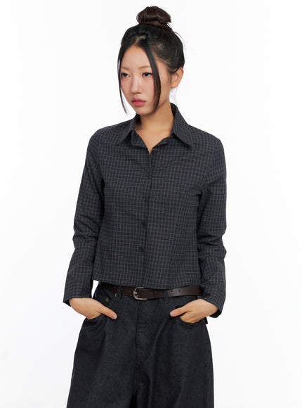 slim-fit-plaid-long-sleeve-shirt-co515 / Dark blue