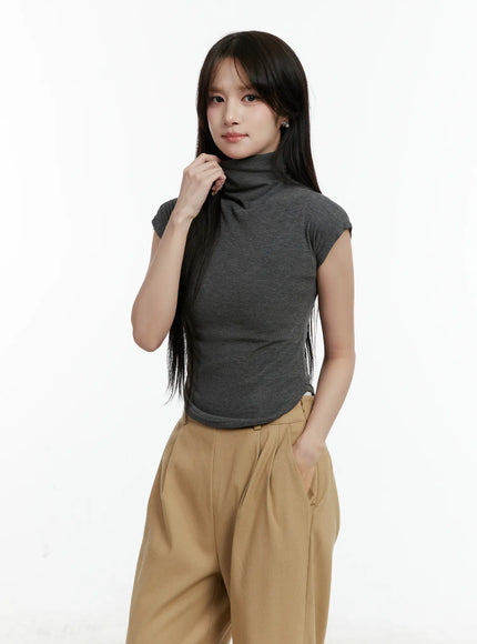 turtleneck-cap-sleeve-top-cd514 / Dark gray