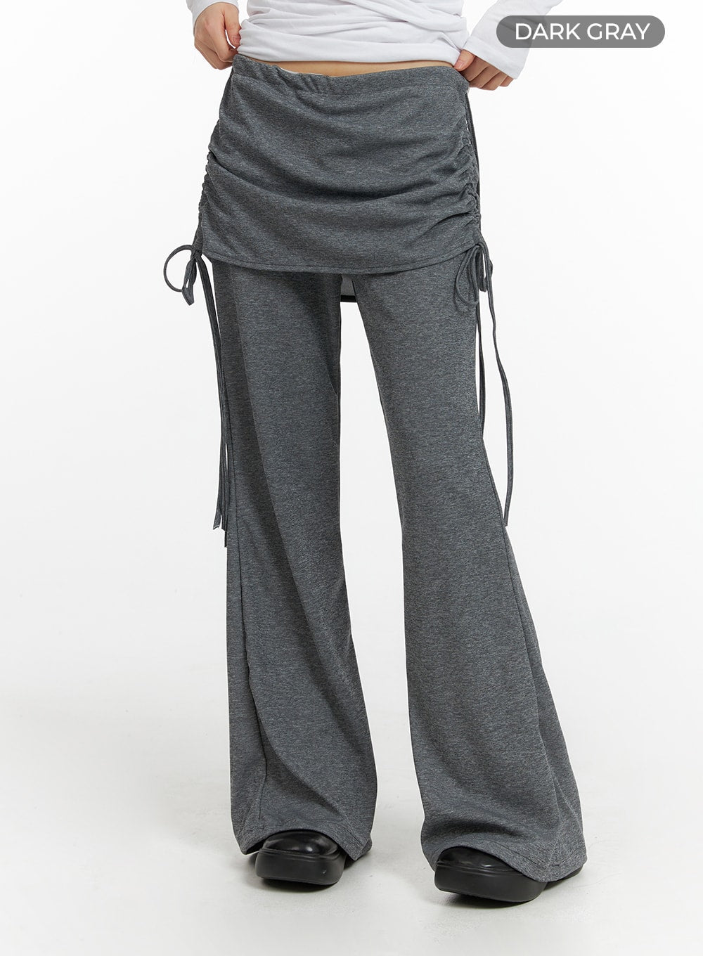 shirred-string-layered-pants-cf422 / Dark gray