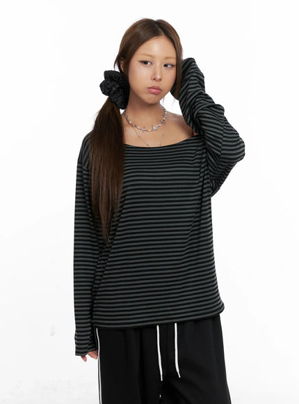 off-shoulder-striped-top-cs524 / Dark gray