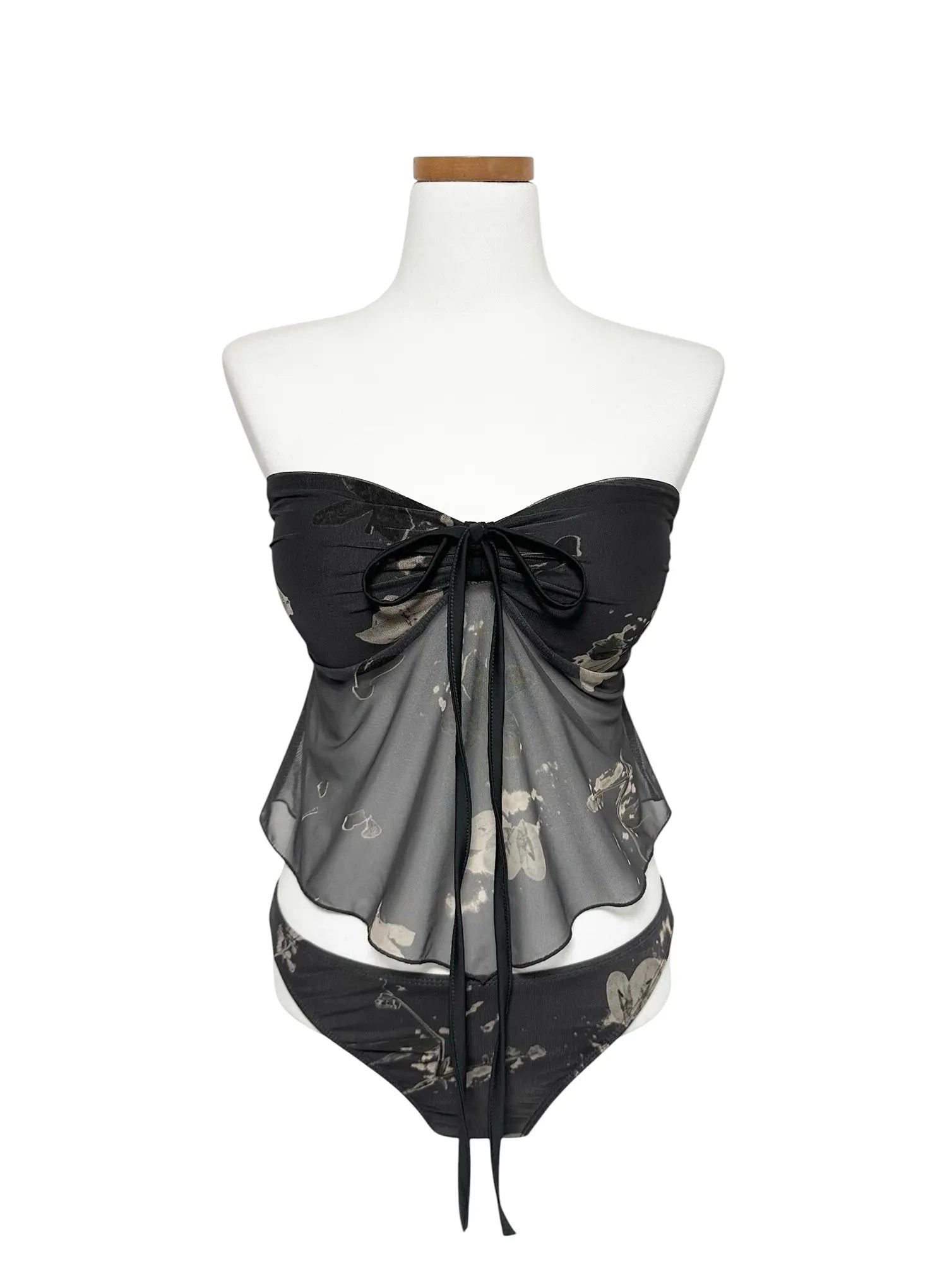 floral-two-way-mesh-tankini-set-iy514 / Dark gray