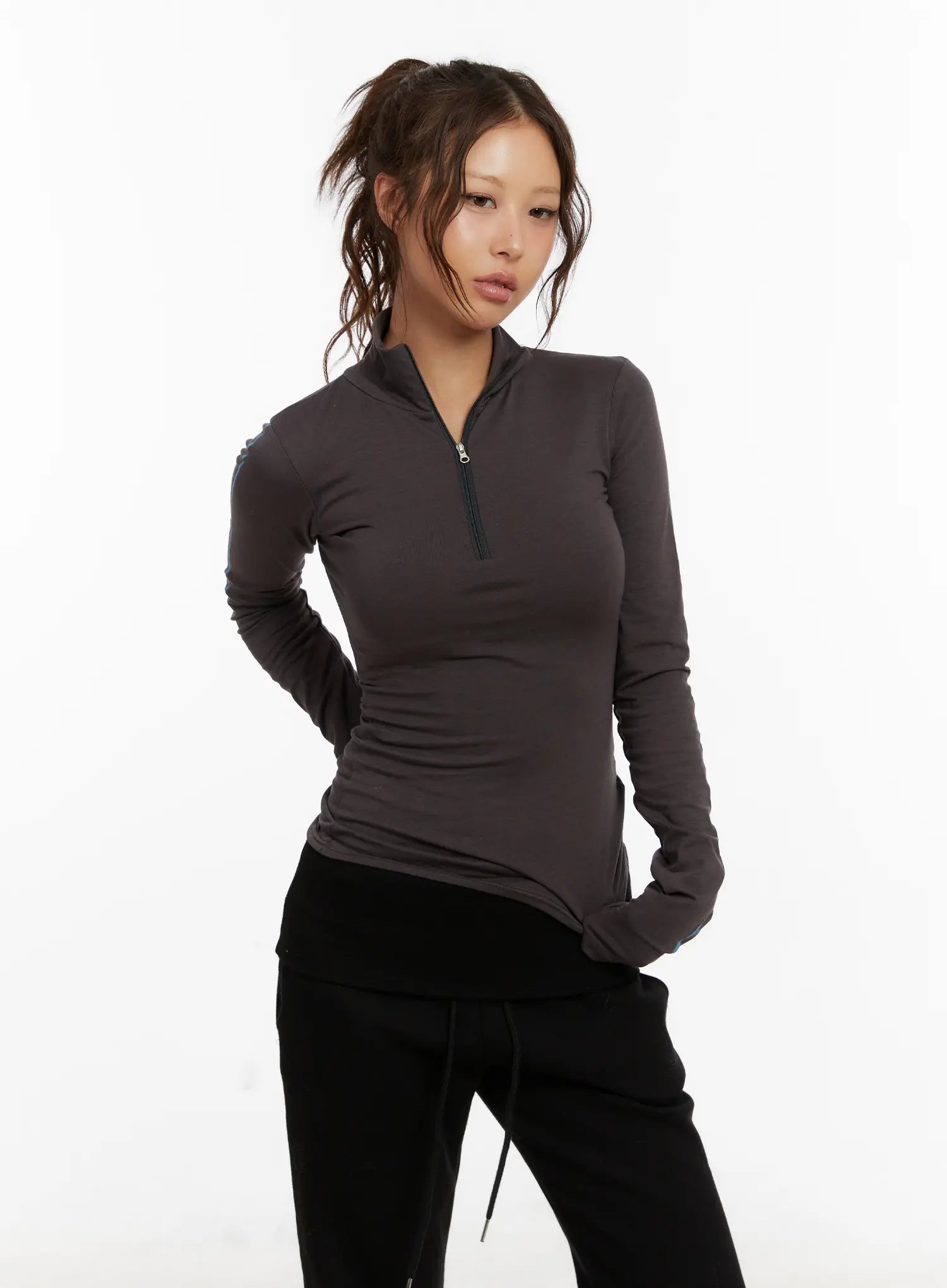 chic-half-zip-up-slim-fit-top-cd517 / Dark gray