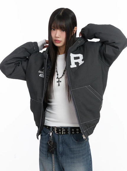 white-quilt-oversized-jacket-cj501 / Dark gray
