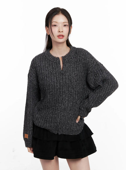 ribbed-knit-zip-up-co530 / Dark gray