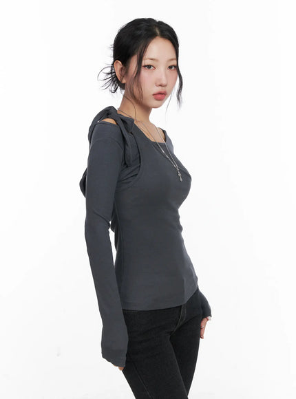 two-way-cross-neck-long-sleeve-top-cn514 / Dark gray