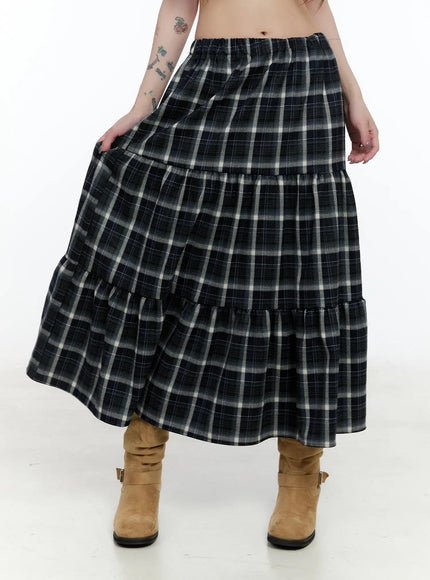 plaid-maxi-skirt-cn517 / Blue