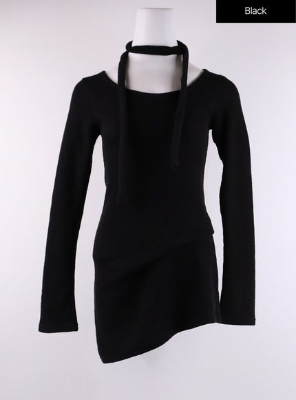 u-neck-slim-fit-mini-dress-with-scarf-cf407