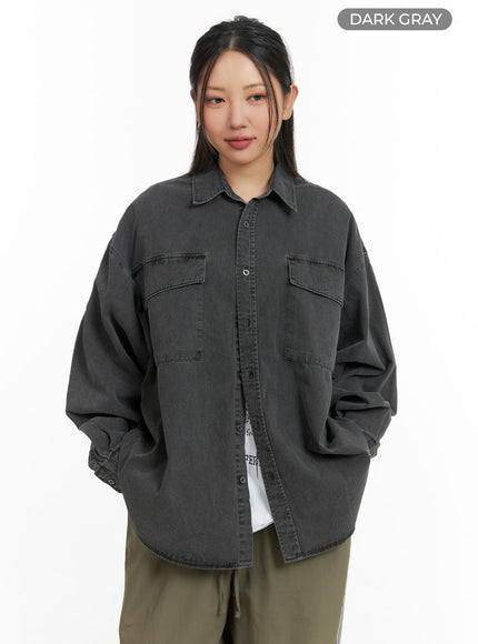 denim-collar-solid-pocket-blouse-cm419